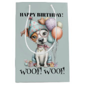 幻想的な犬の水彩画の誕生日 ミディアムペーパーバッグ (正面)