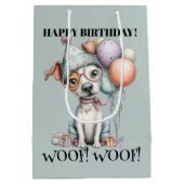 幻想的な犬の水彩画の誕生日 ミディアムペーパーバッグ (裏面)