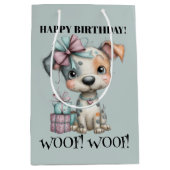 幻想的な犬の水彩画の誕生日 ミディアムペーパーバッグ (正面)