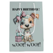 幻想的な犬の水彩画の誕生日 ミディアムペーパーバッグ (裏面)
