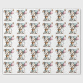 幻想的な犬の水彩絵画 誕生日招待状 ラッピングペーパー (フラット)