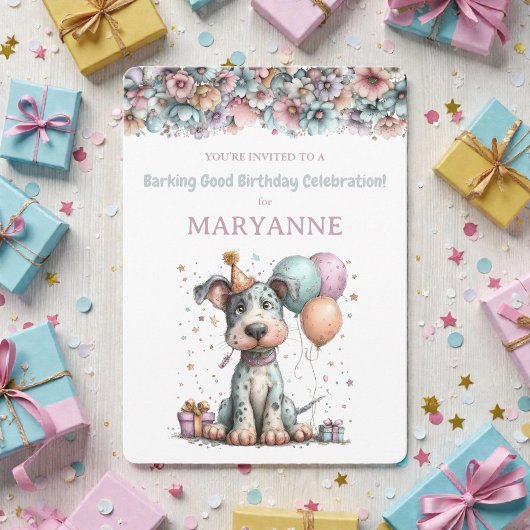 幻想的な犬の水彩誕生日招待状 招待状
