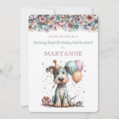 幻想的な犬の水彩誕生日招待状 招待状 (正面)