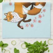 幻想的な狐の青い桜の幻想 キッチンタオル (折り畳み)