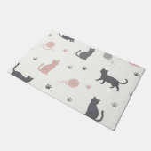 幻想的な猫と毛糸のシルエット柄 ドアマット (アングル)