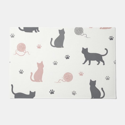 幻想的な猫と毛糸のシルエット柄 ドアマット (正面)