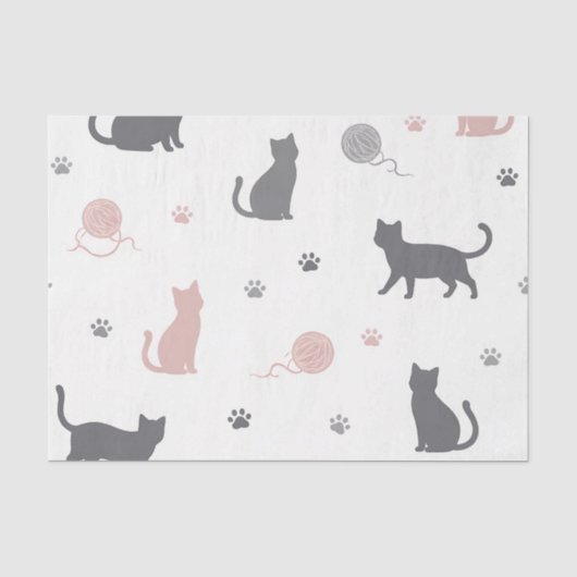 幻想的な猫と毛糸のシルエット柄 薄葉紙 (正面)