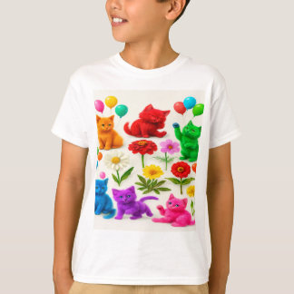 幻想的な猫と色とりどりのバラの庭園 Tシャツ