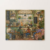 幻想的な猫カフェの水彩ジグソーパズル | Whimsical ジグソーパズル (横)