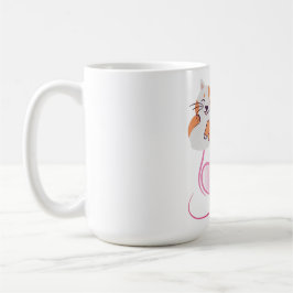 幻想的な猫ママ ピンクハートとワイルドフラワーの花柄 コーヒーマグカップ
