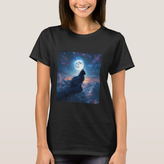 幻想的な猫 月 雲 Tシャツ (正面)