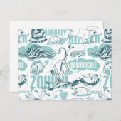 幻想的な獣の青パターン ポストカード (正面/裏面)