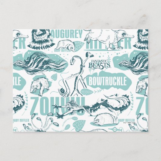 幻想的な獣の青パターン ポストカード (正面)