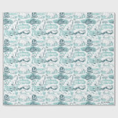 幻想的な獣の青パターン ラッピングペーパー (フラット)