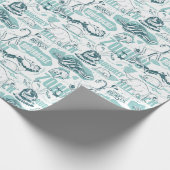幻想的な獣の青パターン ラッピングペーパー (角)