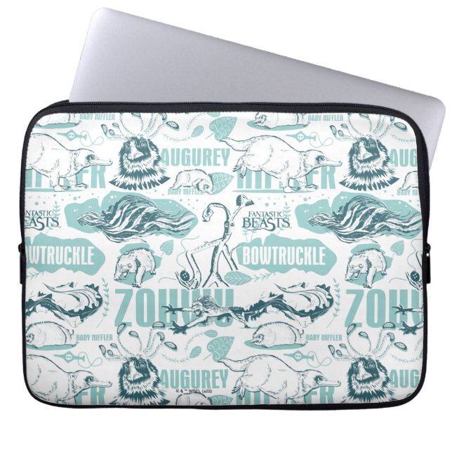 幻想的な獣の青パターン ラップトップスリーブ (正面)