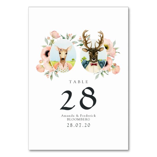 幻想的な田舎風の森の鹿の結婚式 テーブルナンバー (正面)