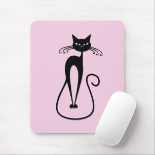 幻想的な痩せた黒猫 ピンク マウスパッド