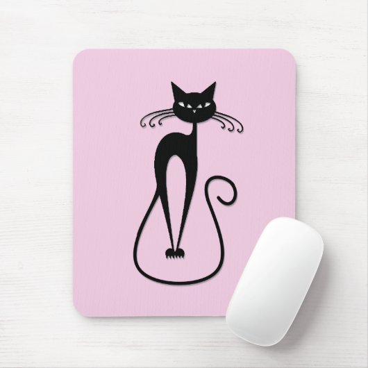幻想的な痩せた黒猫 ピンク マウスパッド (マウス)