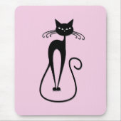 幻想的な痩せた黒猫 ピンク マウスパッド (正面)