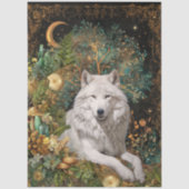 幻想的な白いオオカミの天体アートコラージュ・デコパージュ 薄葉紙 (正面)