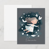 幻想的な白いドレスの少女と平穏な鳩 サンキューカード (正面/裏面)