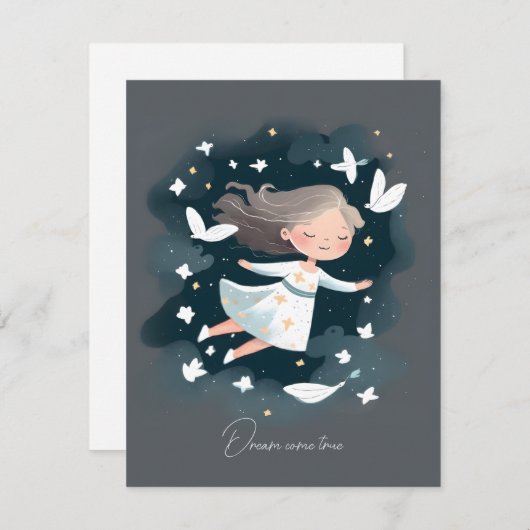 幻想的な白いドレスの少女　平和の鳩 サンキューカード (正面/裏面)