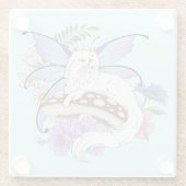 幻想的な白い妖精猫 青いキノコ ファンタジー ガラスコースター (裏面)