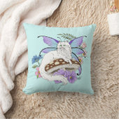 幻想的な白い妖精猫 青いキノコ ファンタジー クッション (ブランケット)