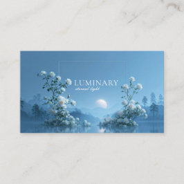 幻想的な白バラの花と青い月の湖 名刺