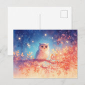幻想的な白フクロウの輝く秋の森 ポストカード (正面/裏面)