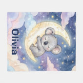 幻想的な眠るコアラ 月と星 フリースブランケット (正面(横))