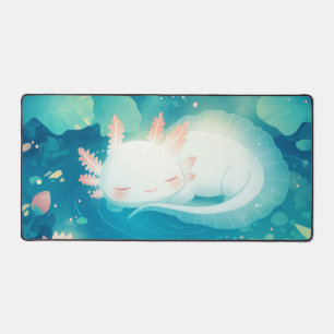 幻想的な眠れるウーパールーパーの蓮池アート デスクマット
