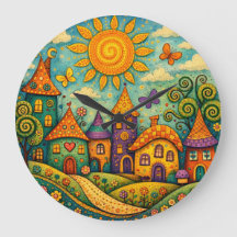 幻想的な童話の村 カラフルなキャンバスアート