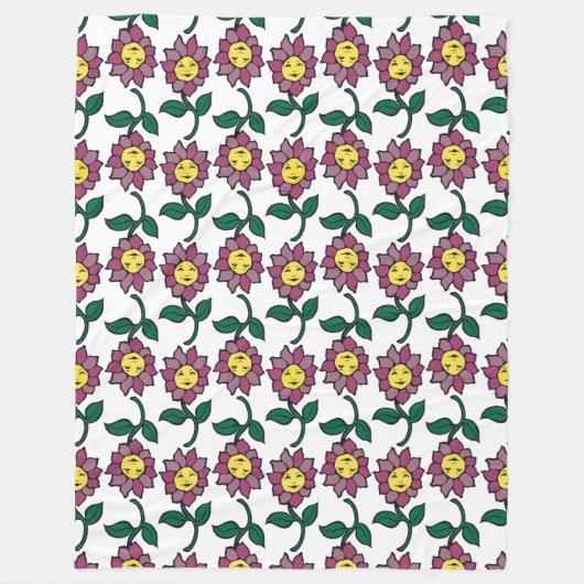 幻想的な笑顔の花の顔のパターン フリースブランケット (正面)
