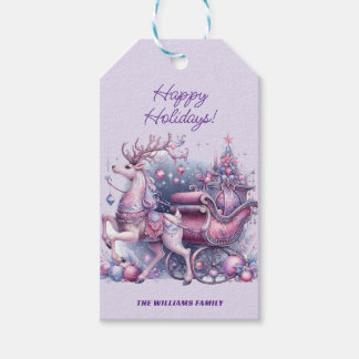 幻想的な紫のクリスマス+トナカイ ギフトタグ