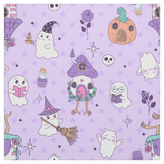 幻想的な紫のハロウィーンのスプーキーな幽霊の不気味な ファブリック (見本)