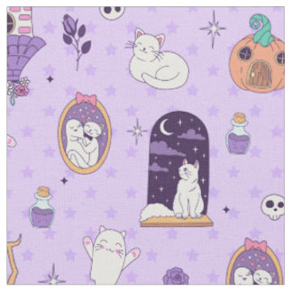 幻想的な紫のハロウィーンの怖い幽霊の不気味な猫 ファブリック