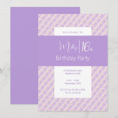 幻想的な紫の花のイラストが美しい ティーンズ 16歳の誕生日 招待状 (正面/裏面)