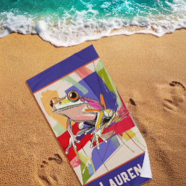 幻想的な紫色のカエルの芸術 ビーチタオル