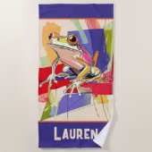 幻想的な紫色のカエルの芸術 ビーチタオル (正面)