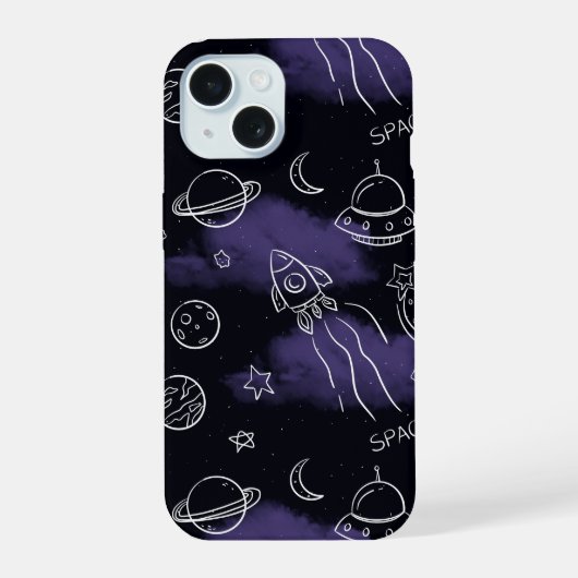 幻想的な紫色の宇宙シームレスパターン iPhone 15ケース (裏面)