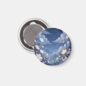 幻想的な紫色の花と夜空の星 マグネット (正面/裏面)
