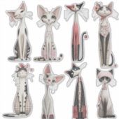 幻想的な細身の猫セット　ビニールステッカー シール (正面)
