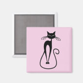 幻想的な細身の黒猫 ピンク マグネット (正面/裏面)