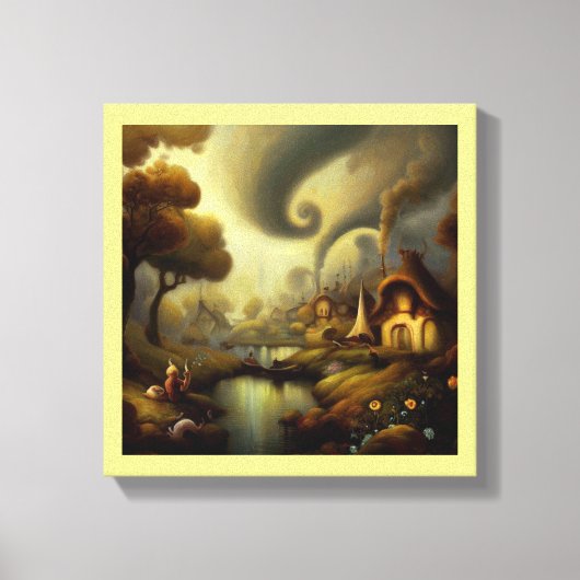 幻想的な絵画 5 - 村の風景 キャンバスプリント (正面)