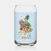幻想的な緑のドラゴンとキノコの花 ガラス缶 (正面)