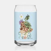 幻想的な緑のドラゴンとキノコの花 ガラス缶 (裏面)