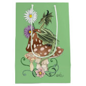 幻想的な緑のドラゴンとキノコの花 ミディアムペーパーバッグ (裏面)