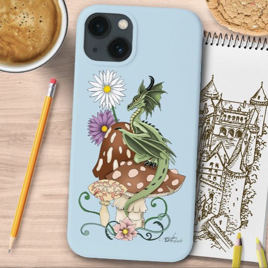 幻想的な緑のドラゴンとキノコの花 Case-Mate iPhoneケース